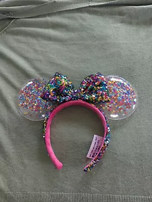 Disney Park Sparkle Minnie Mickey Ears Rainbow Star Confetti Sequin Headband • $7.99