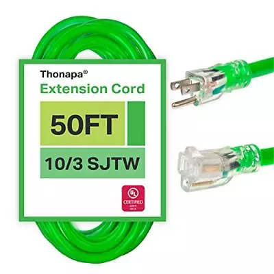 50 Foot Outdoor Extension Cord - 10/3 SJTW Neon Green 10 Gauge Cable • $63.99