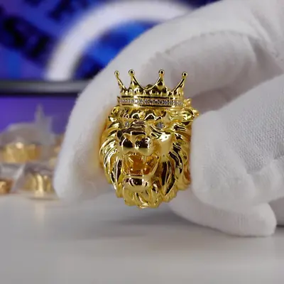 Mens Crown Lion Ring .925 Solid Sterling Silver 18k Gold With Moissanites Size 9 • $69.99