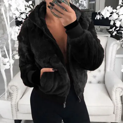 £18.16 • Buy Womens Faux Fur Fluffy Coat Teddy Bear Hooded Jacket Ladies Winter Warm Outwear