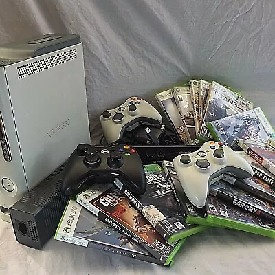 Xbox 360 60gb White Console Bundle 3 Controllers Cables 16 Video Games Microsoft • $171.49