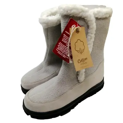 Cotton Traders Winter Boots UK Size 8 Real Suede Fur Fleece Flat Soles White NEW • £28
