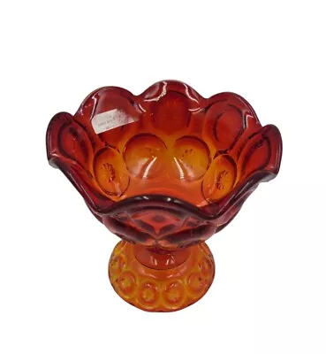 Vintage LE Smith Moon & Stars Red Amberina Glass Compote Candy Dish Glows • $21.25