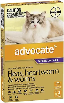 Flea Heartworm And Worm Control For Large Cats Purple 3 Pack • $62.65