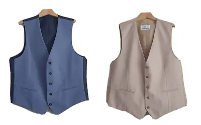 Men's Wilvorst Finest Pure Wool Waistcoat Vest Blue-Beige 36-58  Wedding Formal • $19.32