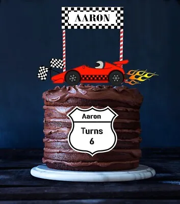 6 Piece Pre-Cut Card Race Car Flames Flags Cake Topper • £6.50