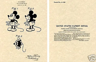 MICKEY MOUSE PATENT Art Print READY TO FRAME!! Walt Disney Cartoon Micky 1930 • $9.95