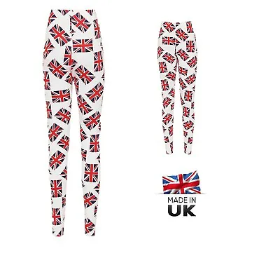 Womens Union Jack Flag UK Print Leggings Ladies Stretchable Sports Pants Trouser • £6.95