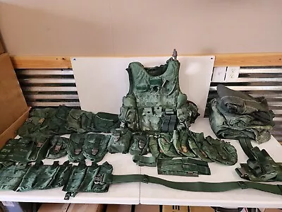 Military Surplus Lot W/ Tactical Vest MOLLE Pouches  Uniforms Belt Holster  • $475