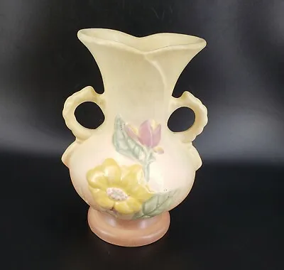 Vintage Hull Art Pottery 6.5  Vase Yellow Magnolia Flowers 2 Handles** • £11.53