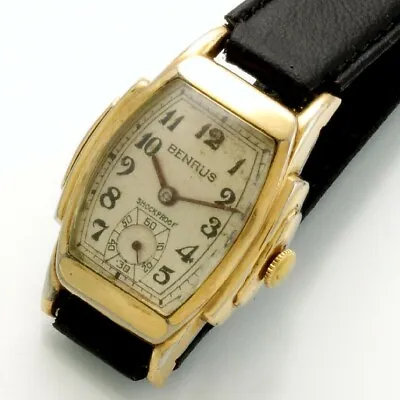 Benrus Watch Ca1950s Vintage 15 Jewel Movement Yellow Gold Filled Tonneau Case • $461.30