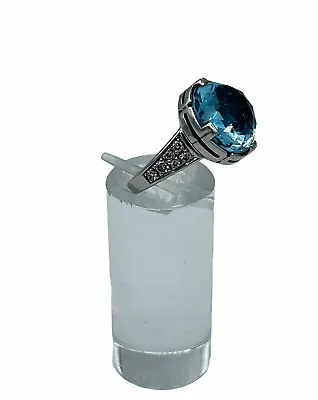 $3299 • Buy Bvlgari Parentesi Diamond & Blue Topaz Ring In 18k White Gold Size 6.25