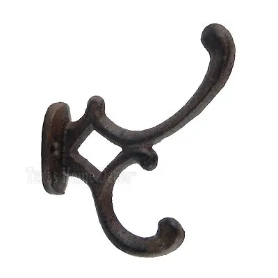 Rustic Double Wall Hook Scrolls Cast Iron Towel Coat Key Hanger Antique Style • $9.95