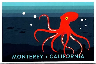 Monterey California Octopus Vector Style Lantern Press Postcard • $5