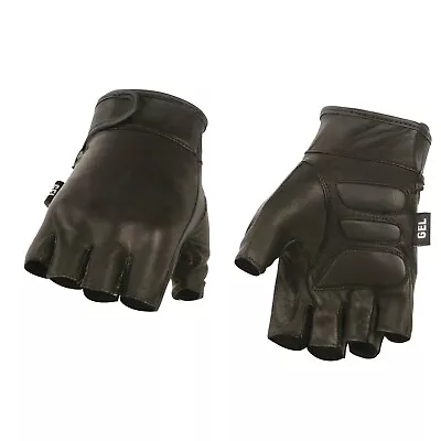 Milwaukee Leather MG7585 Men's Black Leather Full Fingerless Gloves W/ Gel Palm • $16.99