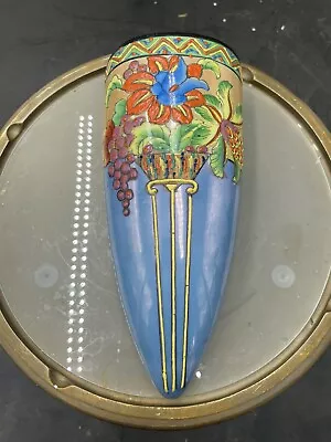 Vintage Grapes & Floral Lusterware Wall Pocket Vase Japan Bright Art Deco 8.5” • $19.99