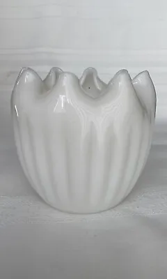 Vintage Fenton Milk Glass Rose Bowl Ruffled Pinched Edge • $18