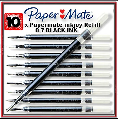 10 X Paper Mate InkJoy Pen Gel Refill 0.7mm Medium Tip Nib BLACK INK Pack Of 10 • £5