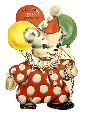 Vintage Hallmark 1st Birthday Anthropomorphic Bear Greeting Card Die Cut • $4.35