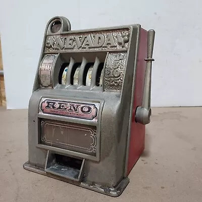 Vintage Reno Mini Slot Machine Toy Gambling Bank Metal Reno Nevada 11  • $59