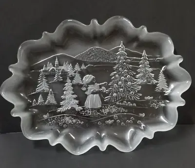 Mikasa Platter Christmas Story Oval Canape Frosted Glass Large Ruffle Tray • $22