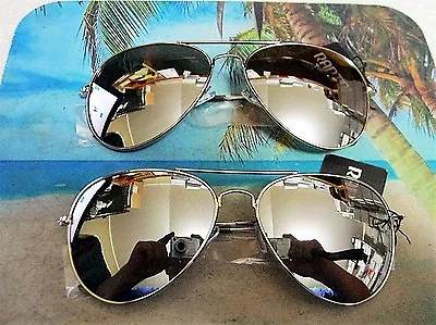 2 Pair Of Large Aviator Sunglasses  Mirror Lens Silver Frame Top Cop   • $16.95