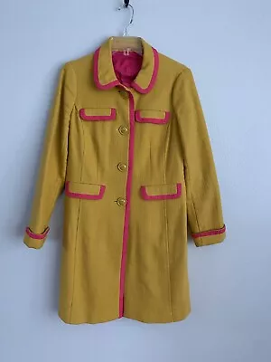 Boden Womens Size 12US Mustard Yellow With Pink Trim Textured Cotton Spring Coat • $75.88