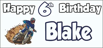 £6.95 • Buy Motocross Dirt Bike 6th Birthday Banner X2 Party Decorations Boys Son ANY NAME