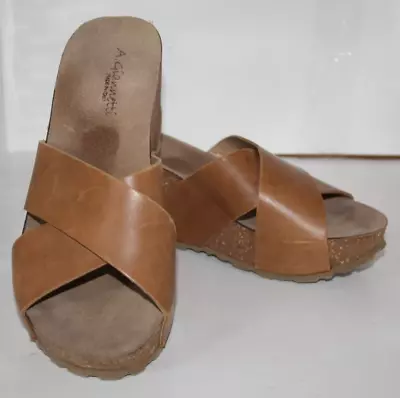 A. Giannetti | Brown Leather Slip On Sandals | Women's Size 8.5 • $23.99