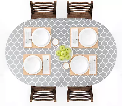 Oval Fitted Vinyl Tablecloth With Elastic Edged & Flannel Backing Waterproof Wi • $28.09
