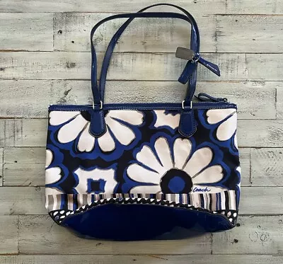 Coach Poppy Floral Scribble Tote Handbag Blue Back Dust Bag MINT CONDITION!! • $69.99