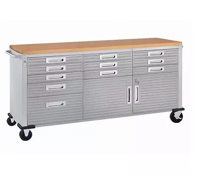 11 Drawer Tool Storage Chest Cabinet Wood Top Workbench Mobile Rolling 2 Door • $628.85