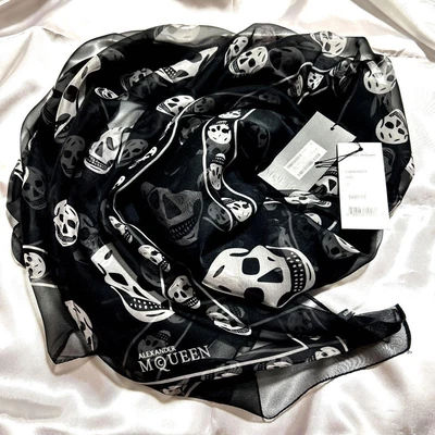 $376.07 • Buy Alexander McQueen Scarf With Tag 100% Silk Black 120?104cm Nearly Unused