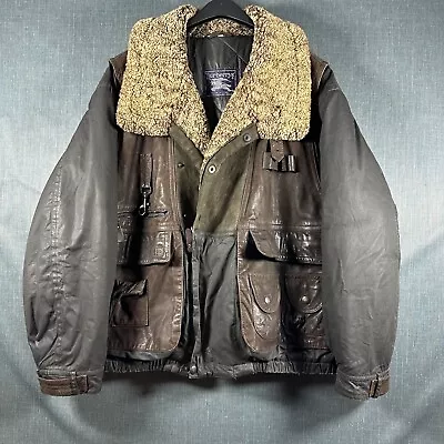 Vintage Burberrys Hunting/ Aviator Shearling Jacket Hooded Mens Size 52 Italy • $148.88