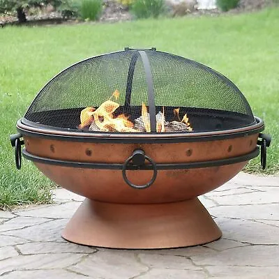 Large BBQ Fire Pit Barbecue Grill Patio Outdoor Garden Log Burner Copper Steel • £95.99