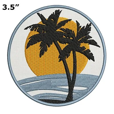 Beach Sun Palm Tree Ocean Waves Patch Embroidered Iron-On Applique Souvenir Gift • $5.50