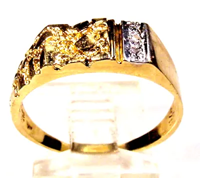 Men's Natural Diamond Ring Nugget Design Solid 10K Yellow Gold • $169.95