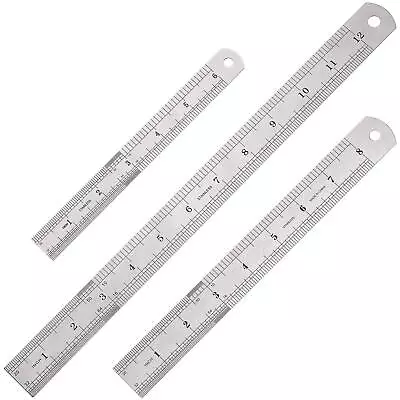 Ruler Set 6 8 12 Inch Metal Ruler With Inch Metric 3 Pcs Stainless Steel New • $7.85