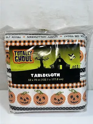 Vintage Polyester Tablecloth 52  X 70  Halloween Totally Ghoul Pumpkin  • $15.30