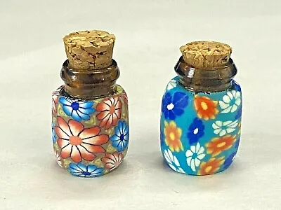 2 PCS Mini Glass Polymer Clay Bottle Container Vial With Cork Collectible • $12.50