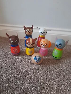 Wooden PAW PATROL Character SKITTLES Set 6 Pins & 1 Ball Toy • £12