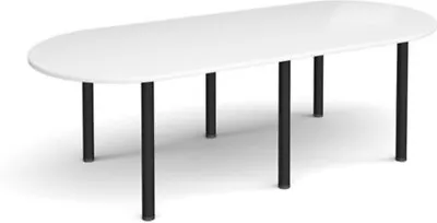 Radial End Meeting Table 2400mm X 1000mm With 6 Black Radial Legs - White • £350.20