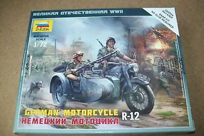 ZVESDA  WW2  GERMAN  R 12 MOTORCYCLE SIDECAR & CREW    1:72 Scale Figures • £3.20