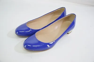 J. Crew Janey Bright Blue Patent Leather Gold Heel Made In Italy Ballet Flat 6.5 • $44.99