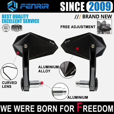 FENRIR Black CNC Aluminum Alloy Motorcycle Handlebar End Bar Mirror Anti-glare • $93.60