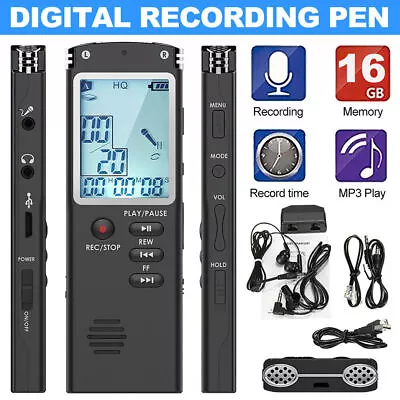 16G Lcd Professional Voice Recorder Pen Digital Dictaphone Rechargeable Portable • £17.89