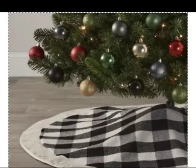 Wondershop Buffalo Plaid Christmas Tree Skirt Black/Ivory Wool Blend 48”  42-54” • $15.95