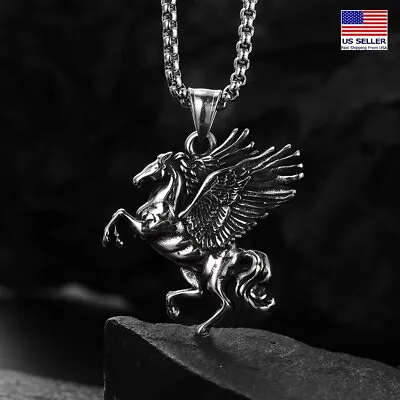 $5.99 • Buy Men Stainless Steel Chain Necklace Retro Fairytale Wings Pegasus Pendant 1462