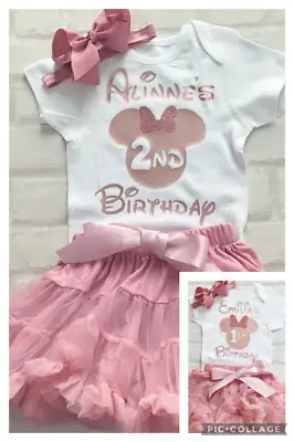 Girls 1st 2nd 3rd 4th 5th 6th Birthday Minnie Outfit Tutu Personalised Rose Gold • £10.99