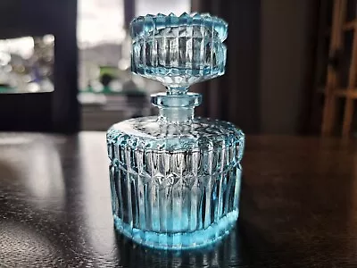 Vintage Blue Glass Decanter Perfume Bottle With Stopper 4.5”x3” • $18